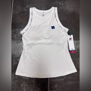 Q43 NWT FILA Womens High Neck Tennis Tank Top White Build In Bra Size XS
